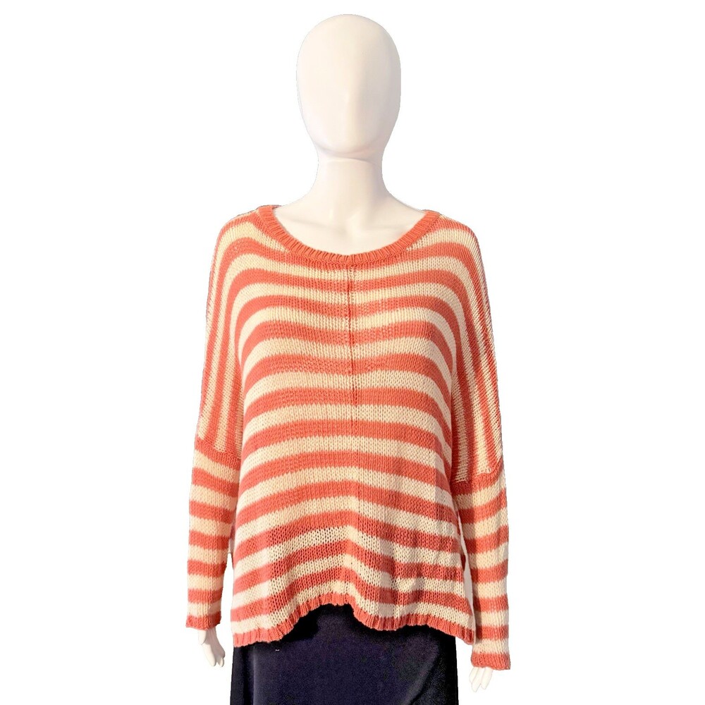 Wooden Ships Orange Stripe Open-Knit Summer Sweater Beach Breezy Resort SZ S/M